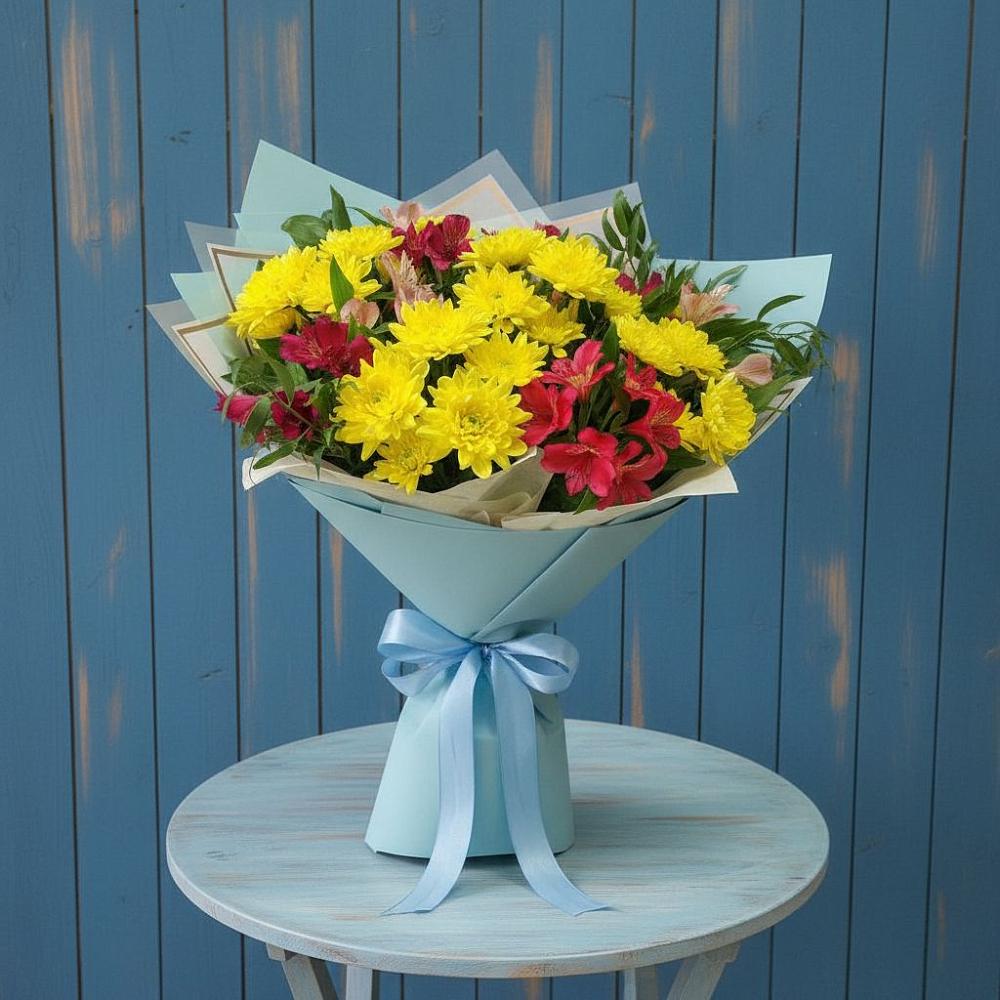 Букет цветов из: Альстромерии и Хризантемы в Хатукайском