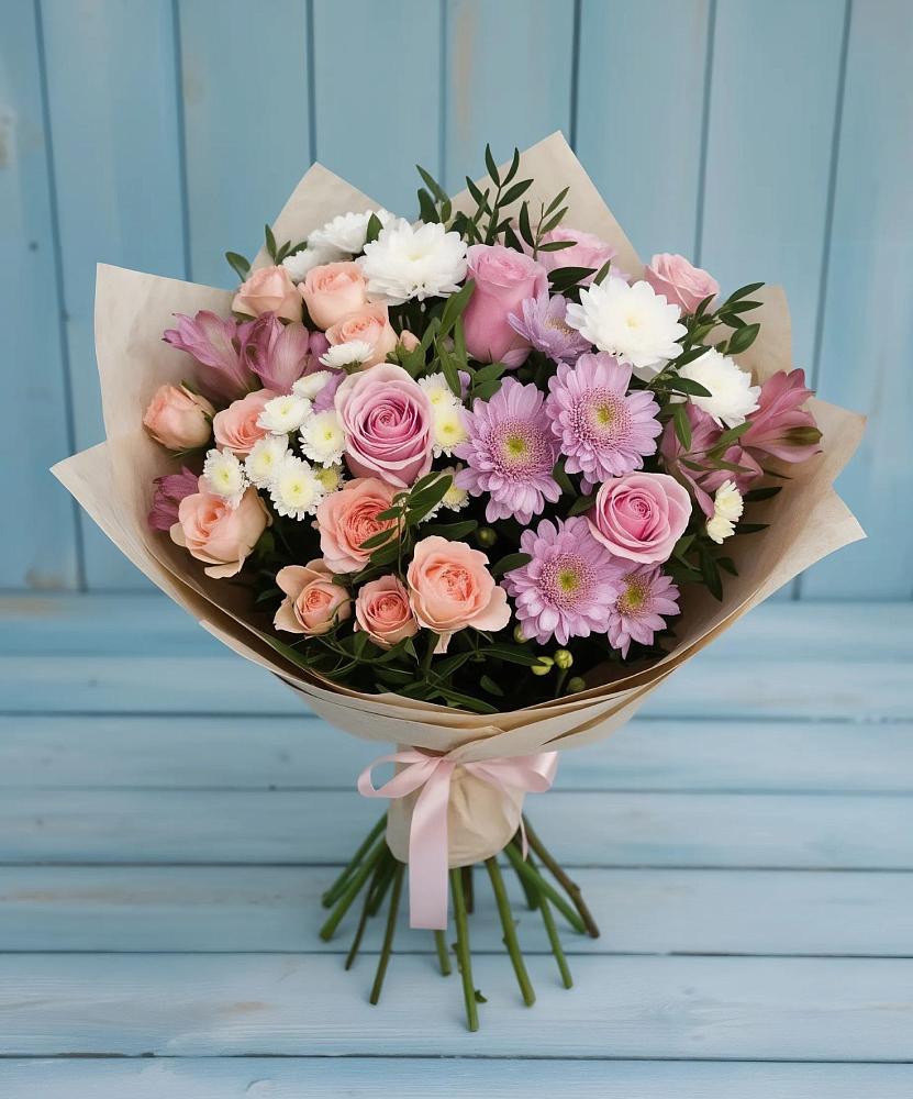 Букет цветов из: Хризантемы, Розы и Альстромерии в Хатукайском