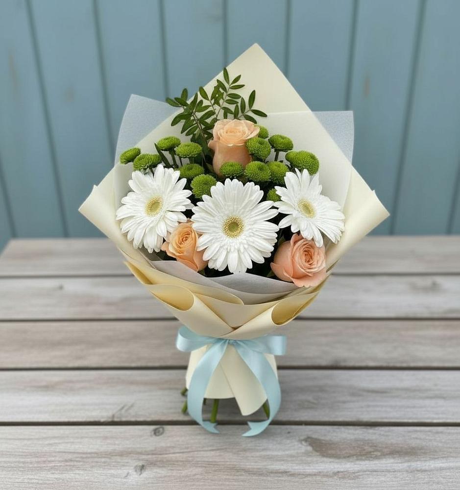 Букет цветов из: Герберы, Розы и Хризантемы в Хатукайском