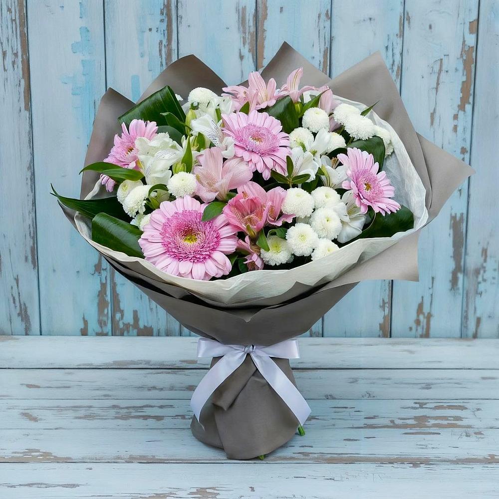 Букет цветов из: Герберы, Альстромерии и Хризантемы в Хатукайском