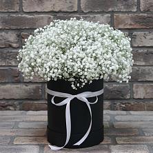 Цветочная композиция из Гипсофила в шляпной коробке в Хатукайском