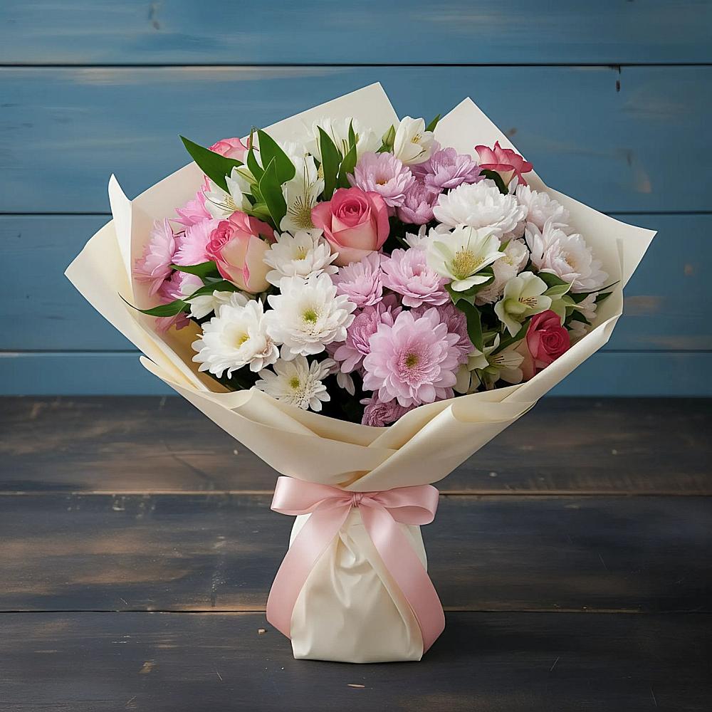 Букет цветов из: Хризантемы, Альстромерии и Розы в Хатукайском